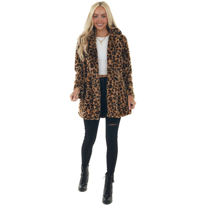Women's fashionable cuddly jacket in leopard print NOVAE