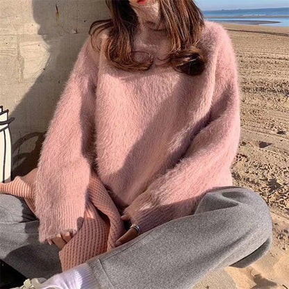 Women's Fluffy Loose Fit High Collar Sweater NOVAE