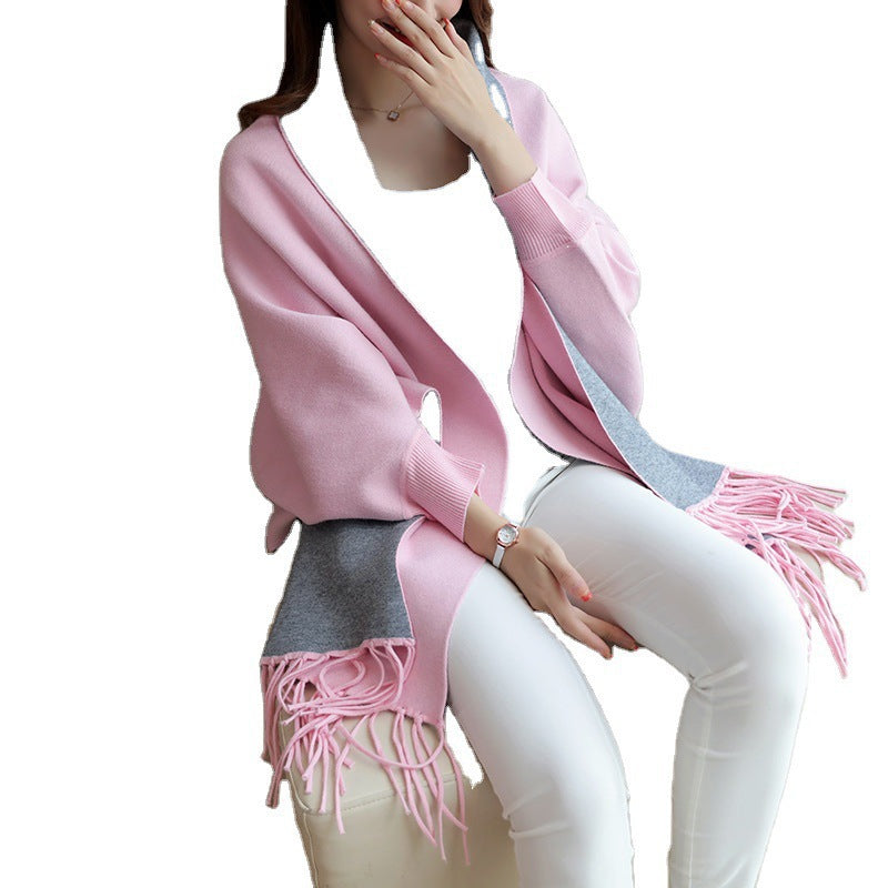 Women's elegant scarf with fringe and contrasting color details NOVAE