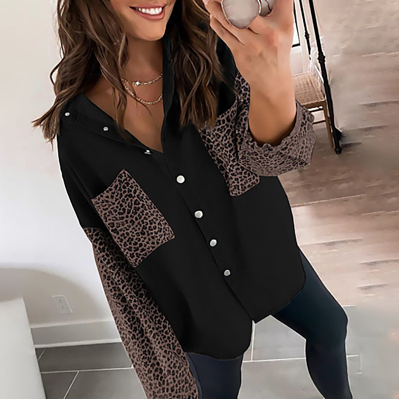 Women's fashionable shirt blouse with leopard print and oversized cut NOVAE