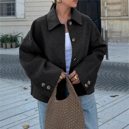 Women's chic blouson jacket made of soft fabric with button closure and pockets NOVAE