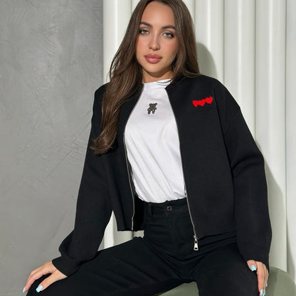 Women's casual short-sleeved cardigan with heart appliqués NOVAE