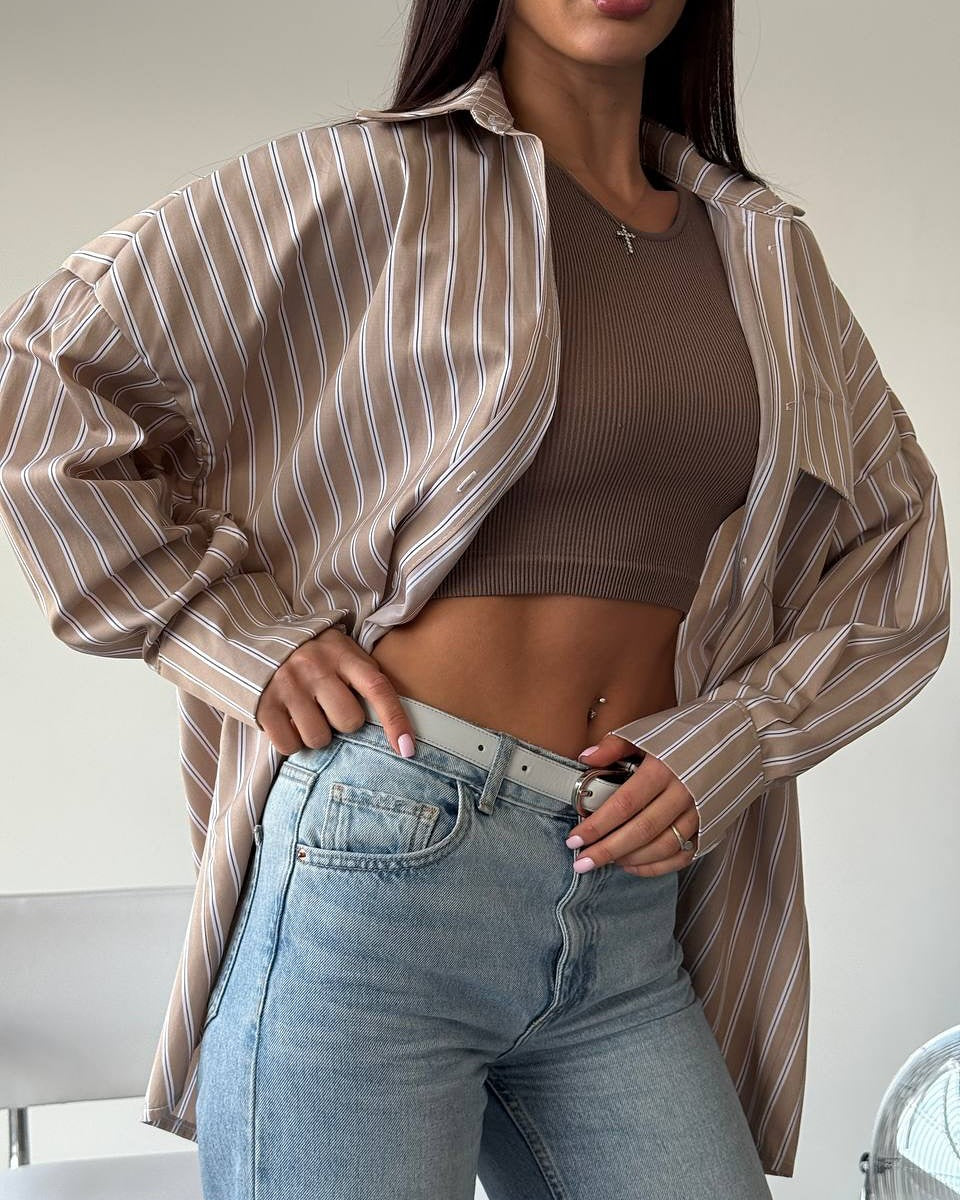 Women's casual long-sleeved blouse with fine stripes NOVAE