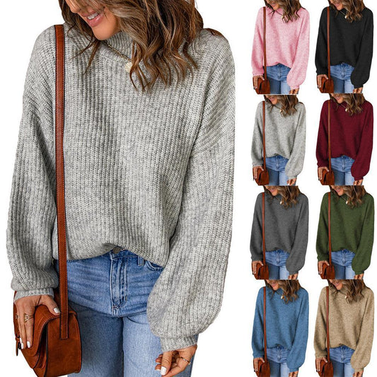 Women's chunky knit sweater with a relaxed fit and high collar NOVAE