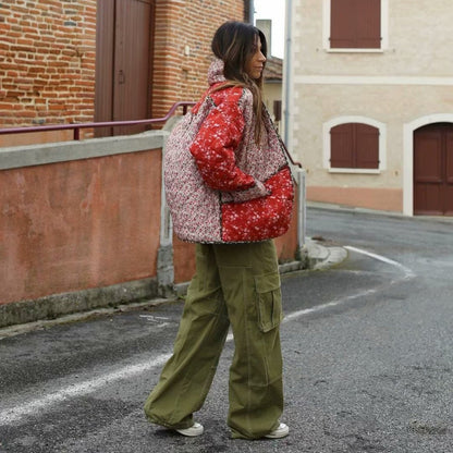 Women's quilted blazer jacket with floral pattern NOVAE