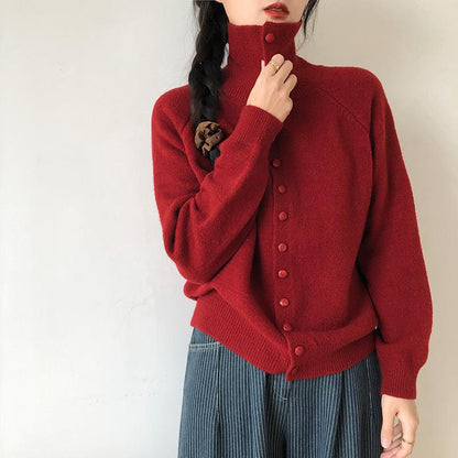 Women's cardigan with modern roll neck and button details NOVAE