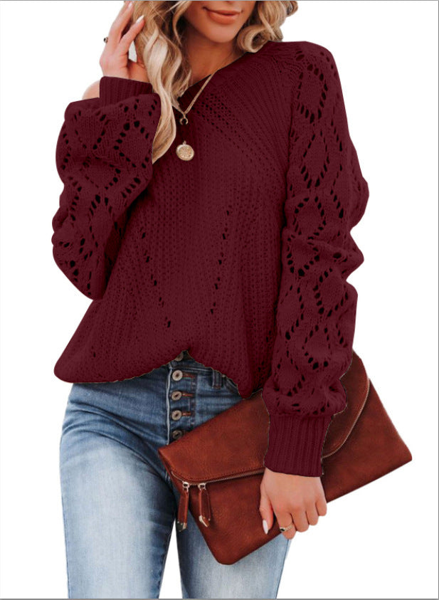Women's knitted sweater with detailed openwork pattern and relaxed fit NOVAE