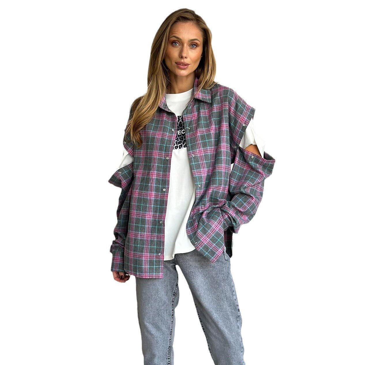 Women's checked overshirt with unique cut and fashionable detail NOVAE