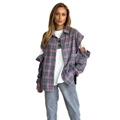 Women's checked overshirt with unique cut and fashionable detail NOVAE