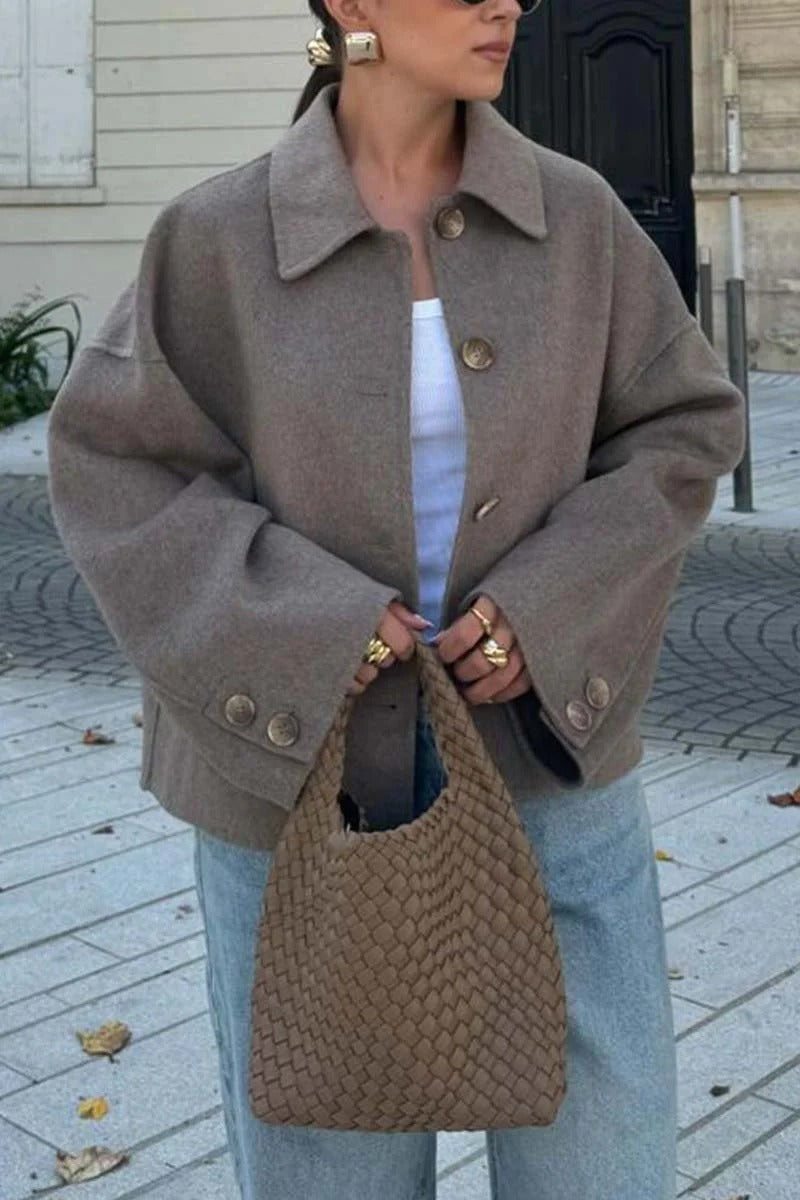 Women's fashionable oversized wool jacket with button details and a wide cut NOVAE