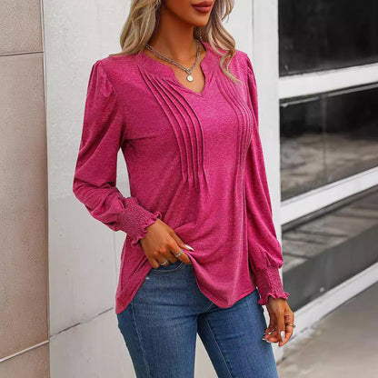 Women's long-sleeved shirt with elegant ruffle NOVAE