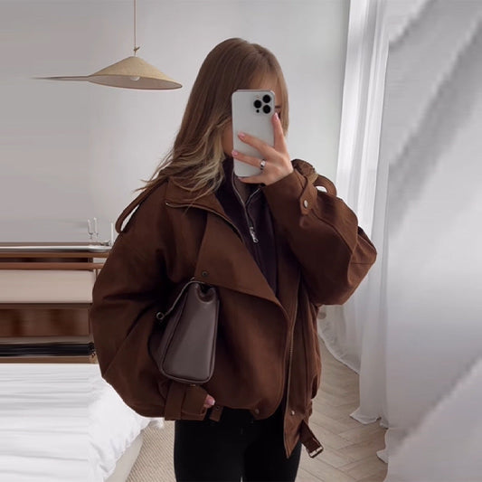 Women's oversized faux leather jacket with practical pockets and a casual cut NOVAE