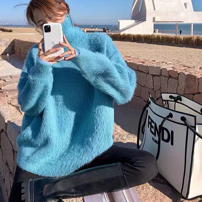 Women's Fluffy Loose Fit High Collar Sweater NOVAE