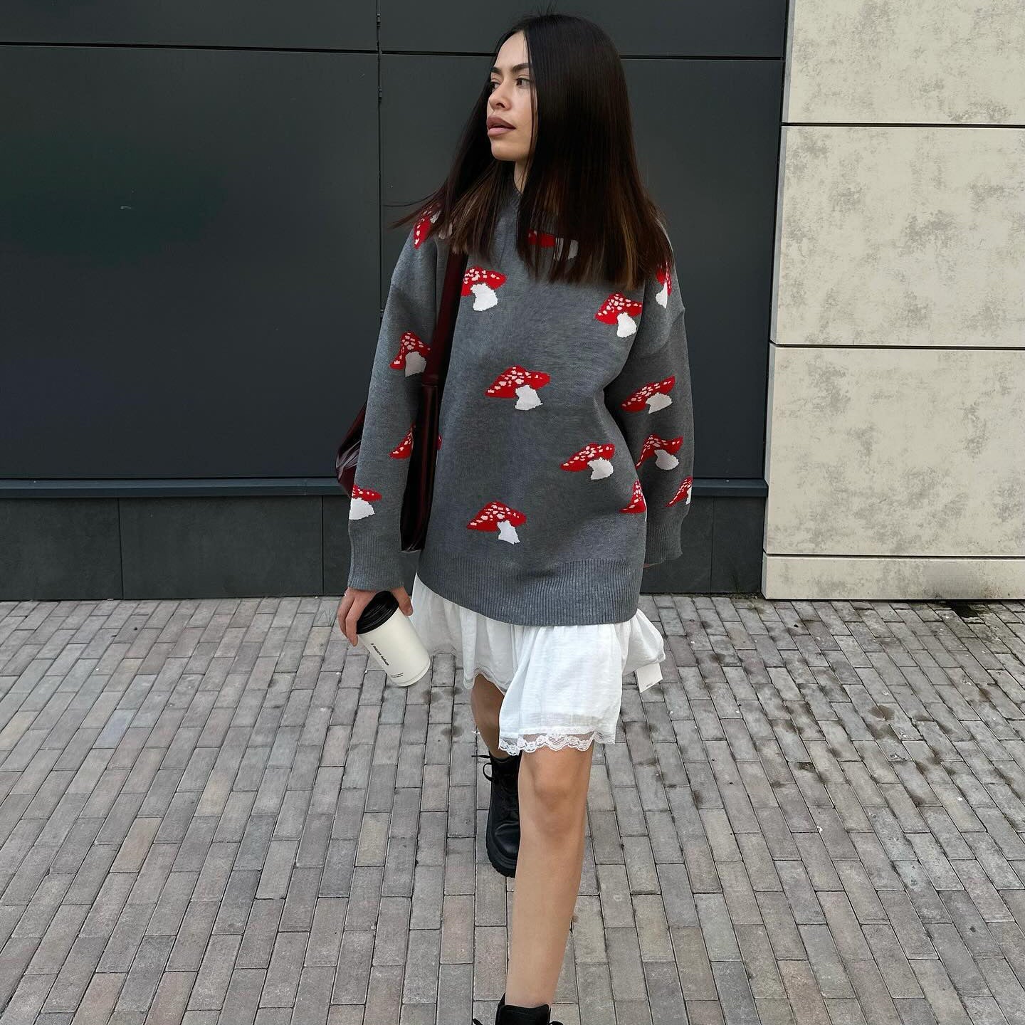 Women's sweater with a creative mushroom design and a casual cut NOVAE