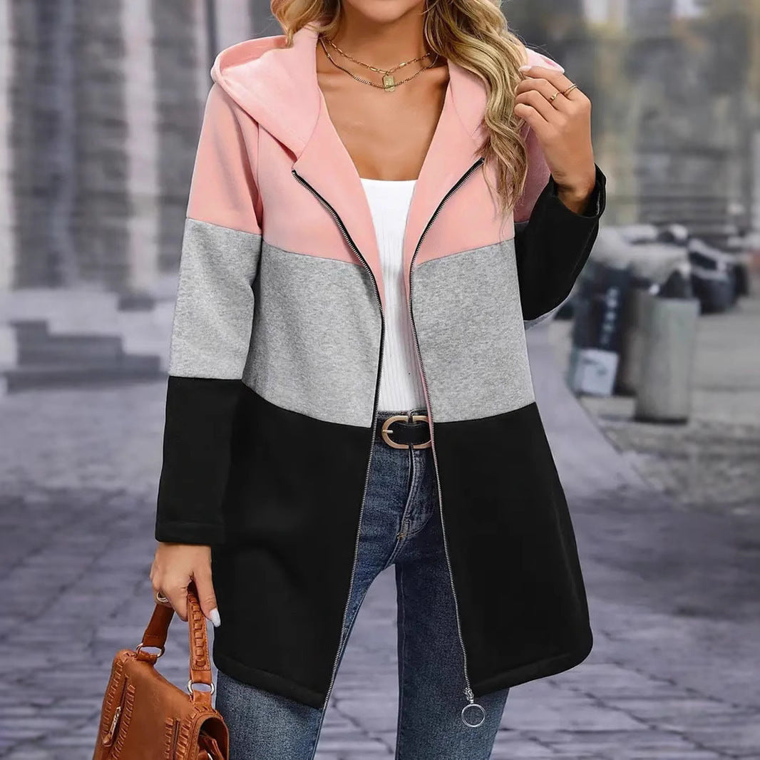 Women's urban hoodie coat with asymmetrical zipper and contrasting sleeves NOVAE