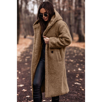 Women's cozy teddy coat with hood and button closure NOVAE
