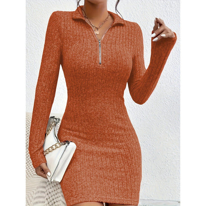 Women's high-quality knit dress with zipper and long sleeves NOVAE