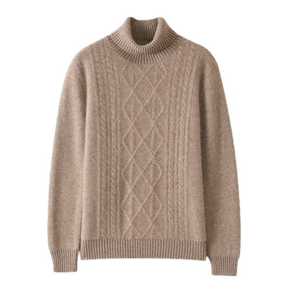 Women's knitted sweater with high collar and cable pattern NOVAE