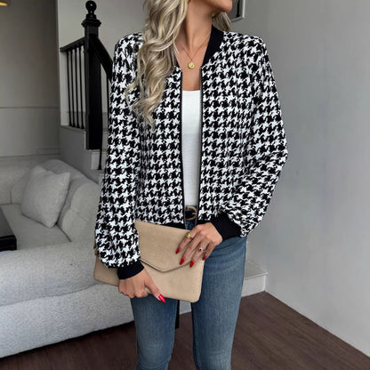 Women's fashionable bomber jacket with classic houndstooth pattern NOVAE