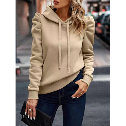 Women's fashionable hooded sweatshirt with puff sleeves and practical pockets NOVAE
