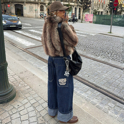 Women's faux fur jacket in a modern cropped style NOVAE