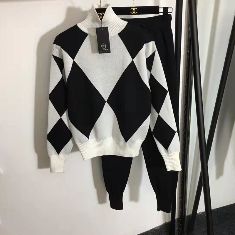 Women's stylish leisure knitwear set with high collar NOVAE