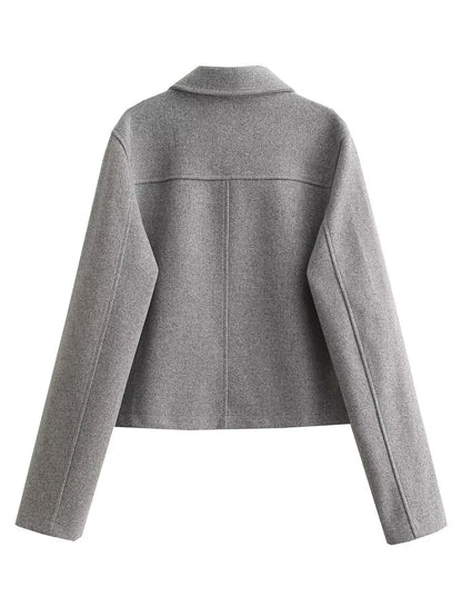 Women's fashionable short jacket with practical pockets and gold buttons NOVAE