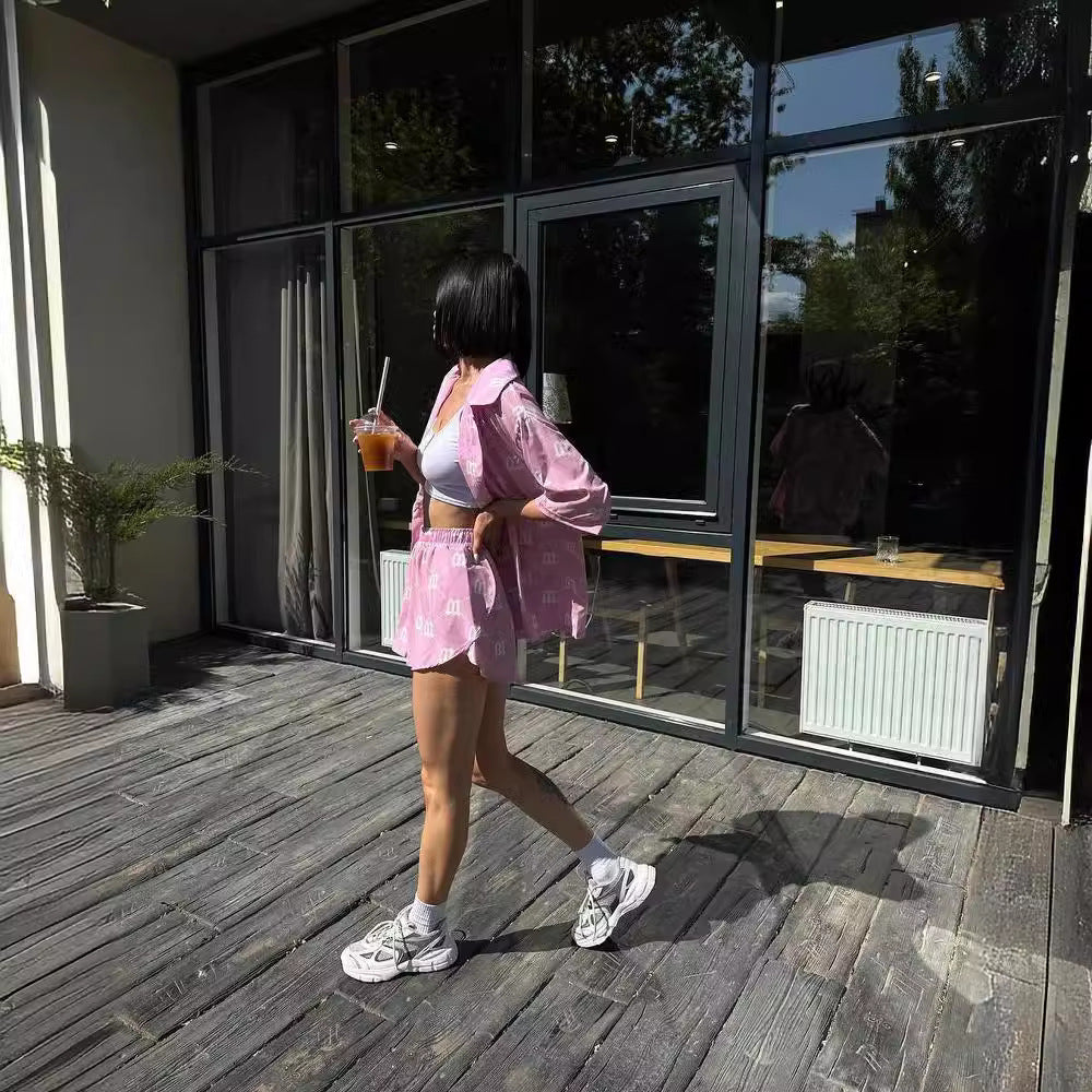 Women's casual short-sleeved pajama set with stylish pattern NOVAE