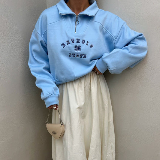 Women's sweatshirt with stylish stand-up collar and vintage print NOVAE