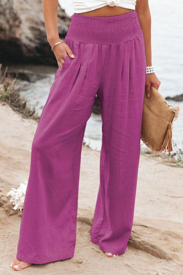 Women's lightweight and wide-legged summer trousers with elasticated waistband NOVAE