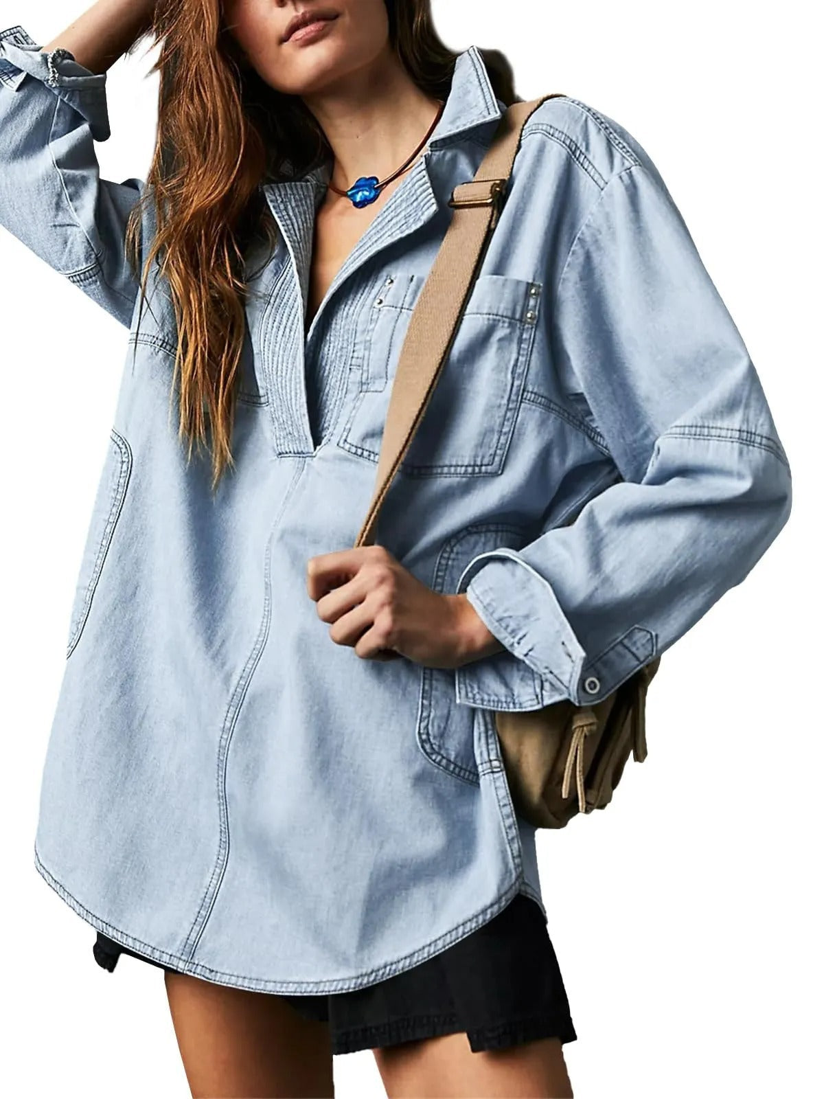 Women's denim shirt with detailed quilting and a relaxed fit NOVAE