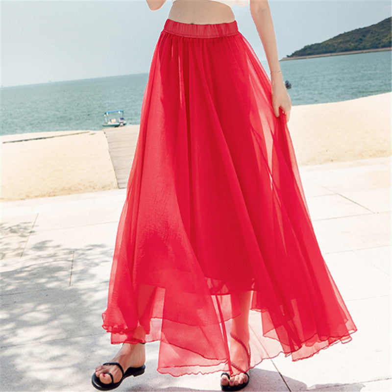 Women's Long, Flowing Chiffon Skirt with Elastic Waistband NOVAE
