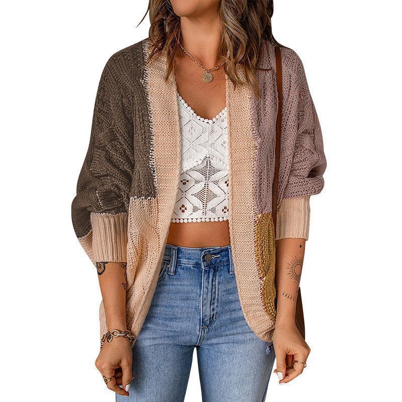 Women's Stylish Knit Cardigan with a Relaxed Fit and Color Block Design NOVAE