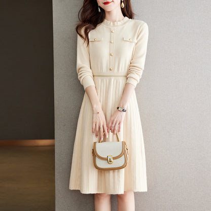 Women's knit dress with elegant back view and high neckline NOVAE