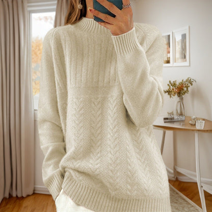 Women's knitted sweater with creative cable pattern and high collar NOVAE