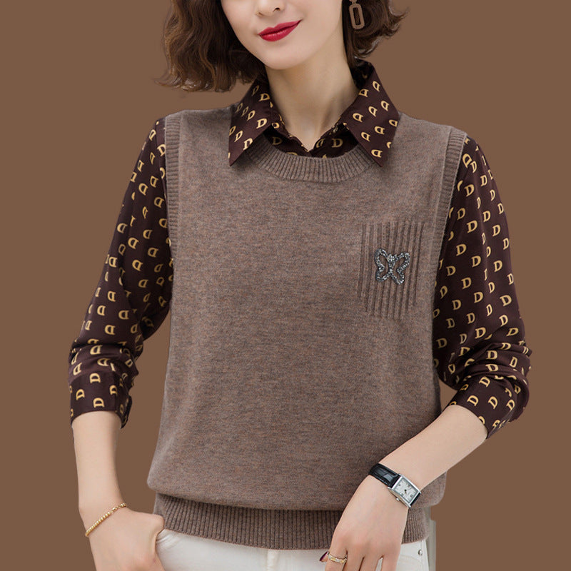 Women's fashionable knitted vest with decorative butterfly motif NOVAE