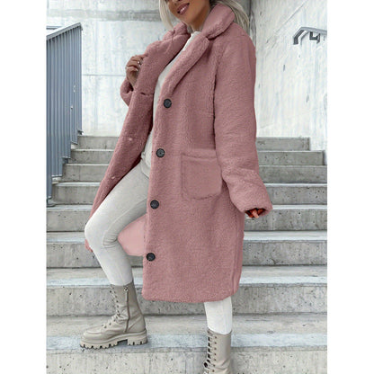 Women's Cozy Fleece Coat with Pockets and Button Closure NOVAE