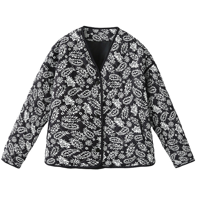 Women's quilted autumn jacket with a unique floral pattern and practical pockets NOVAE