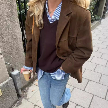 Women's fashionable suede blazer in a casual oversized style NOVAE