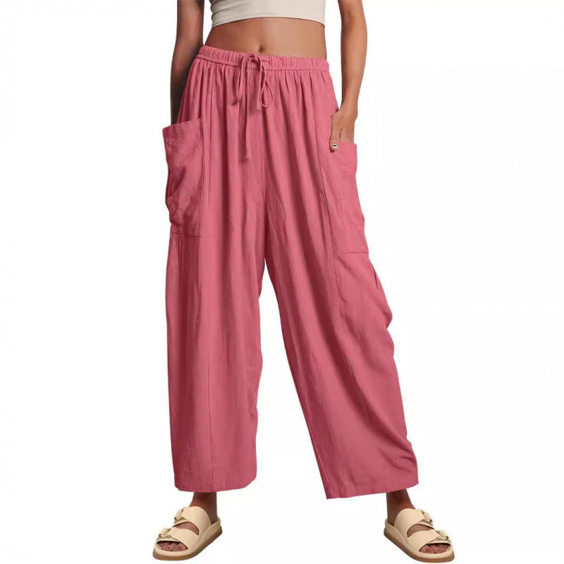 Women's wide and comfortable summer trousers with elasticated waistband and practical pockets NOVAE
