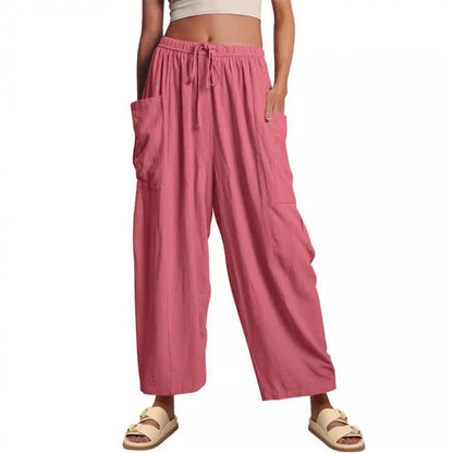 Women's wide and comfortable summer trousers with elasticated waistband and practical pockets NOVAE