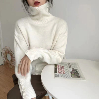 Women's roll-neck sweater with button details and a relaxed fit NOVAE