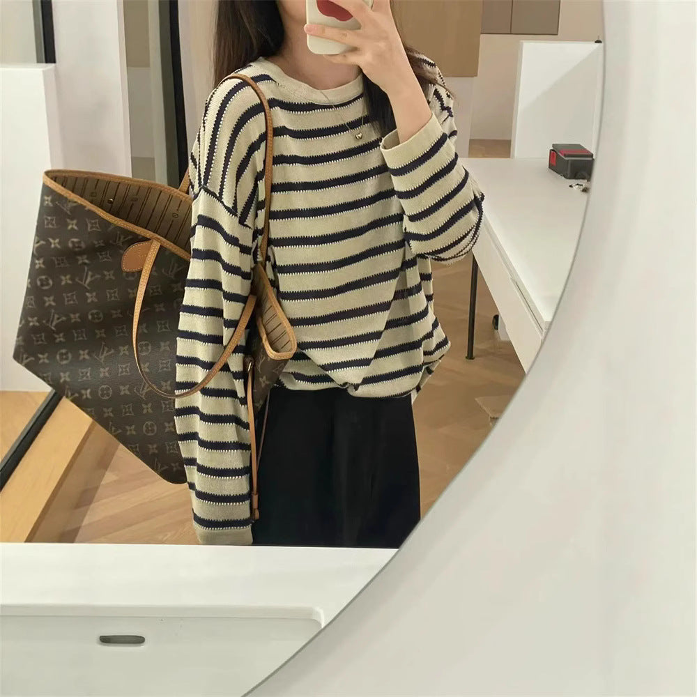 Women's fashionable knit sweater with a nautical stripe pattern and a relaxed fit NOVAE