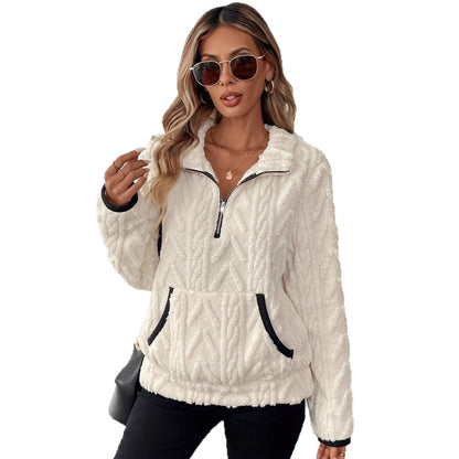 Women's fleece pullover with half zipper and practical pockets NOVAE