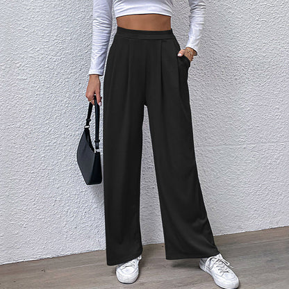 Women's wide-leg chino trousers with elegant pleats and high waist NOVAE
