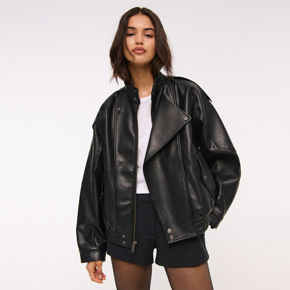 Women's fashionable faux leather jacket in an oversized cut with structured details NOVAE