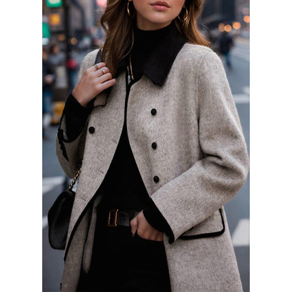 Women's elegant wool coat in a classic cut with contrasting collar NOVAE