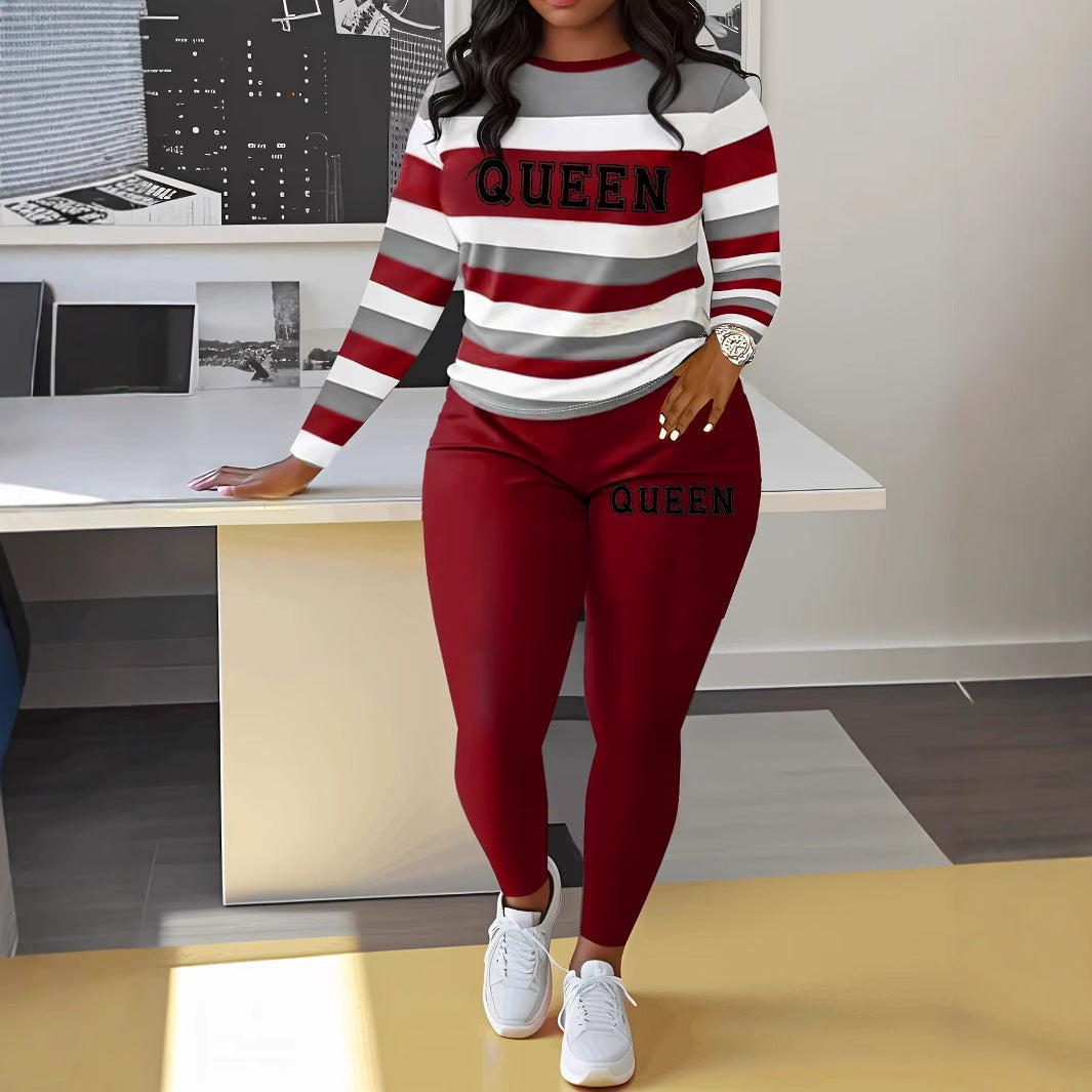 Women's sporty two-piece set with striped top and leggings NOVAE