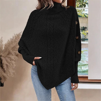Women's Oversized Knit Sweater with Roll Neck and Button Details NOVAE