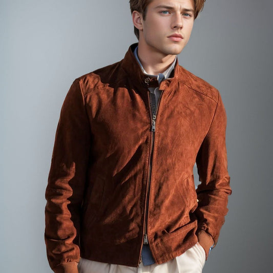Men's high-quality suede jacket with a peaked collar NOVAE